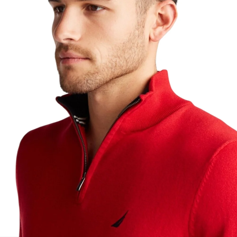Nautica Men's Red Quarter Zip Sweater Size M